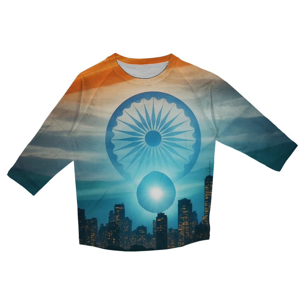 Indian_flag_double_exposure_city_skyline fashion 3/4 sleeve shirts