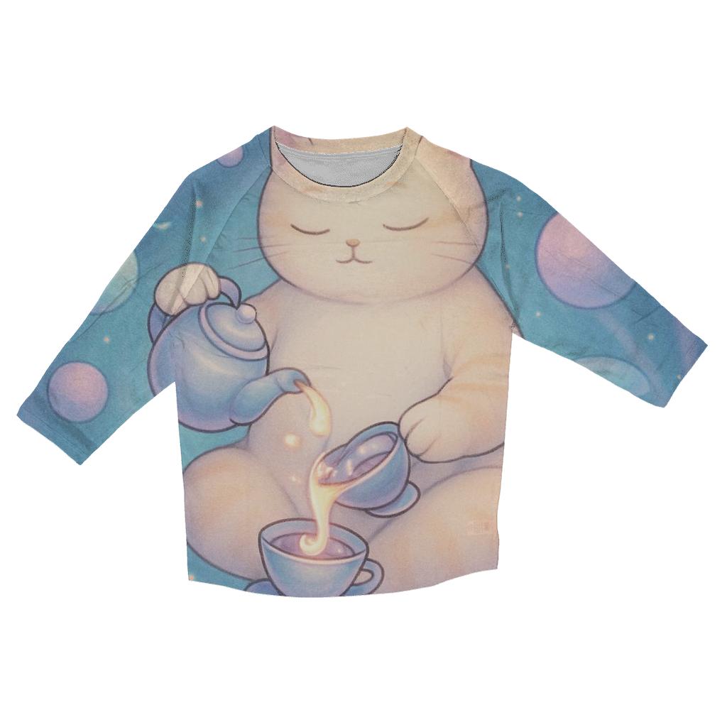 Galactic Tea Time Cat personalized 3/4 sleeve tees