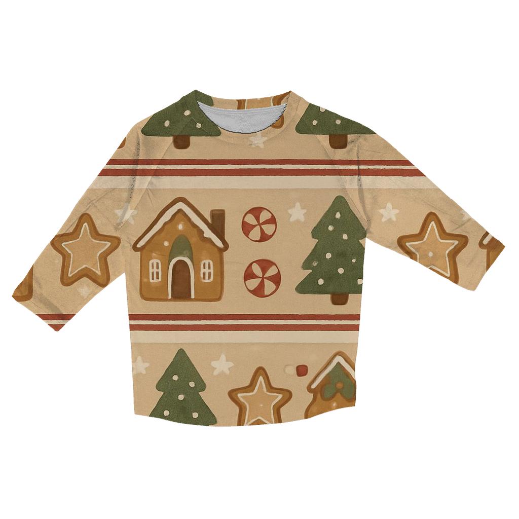 Gingerbread Village Stripe printed three quarter sleeve shirts