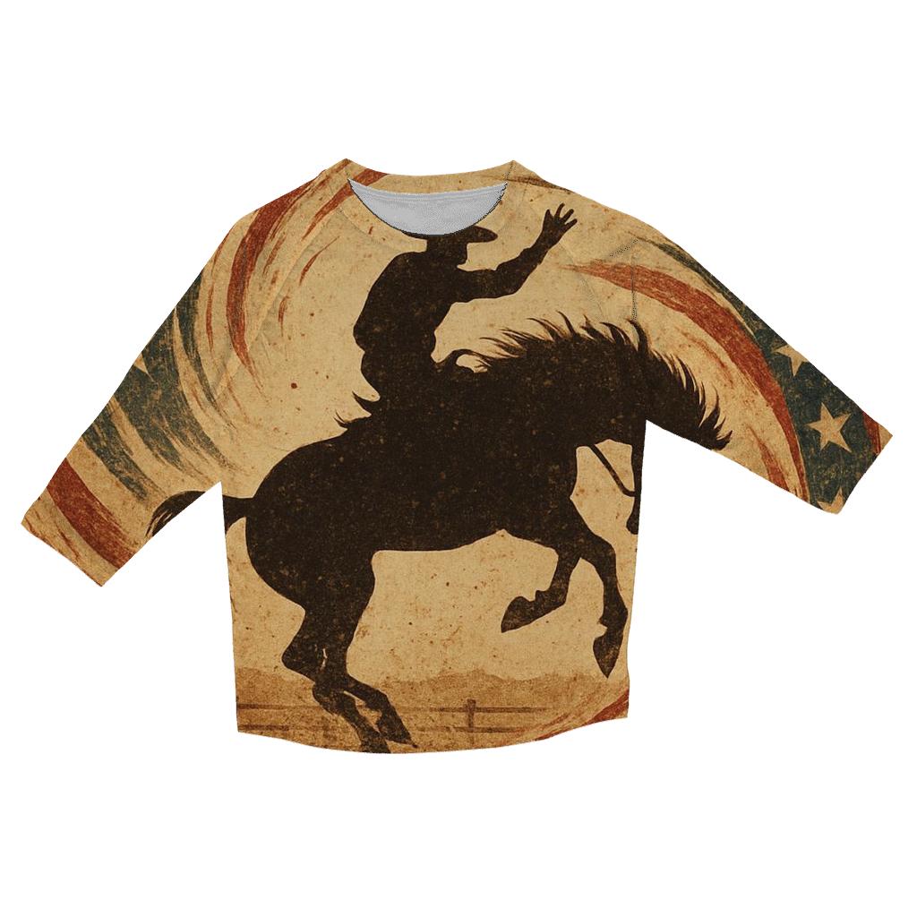 Vintage Rodeo Flag Whirlwind printed three quarter sleeve shirts