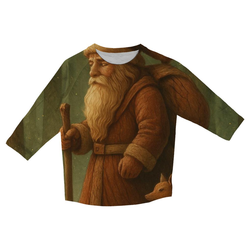 Vintage Woodcarved Santa Forest Procession personalized 3/4 sleeve tees
