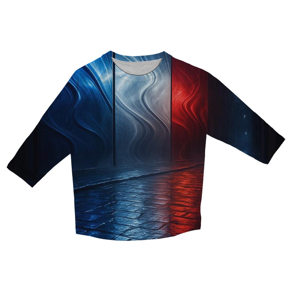 French_flag_metallic_city_rain designer 3/4 sleeve blouses