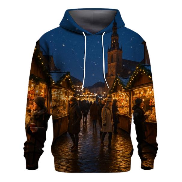 Christmas Market Under Falling Snow lightweight hoodies