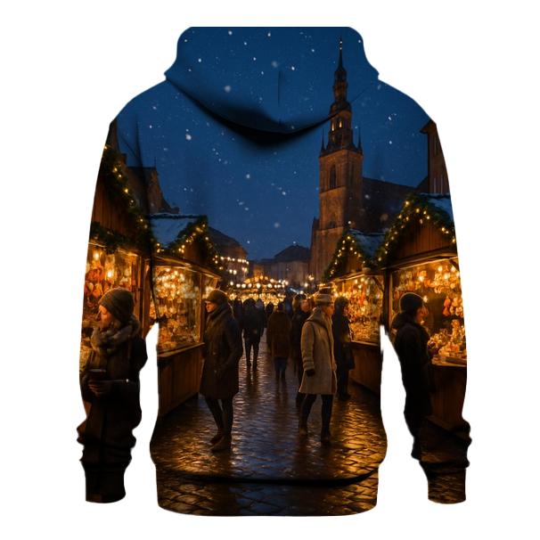 Christmas Market Under Falling Snow lightweight hoodies