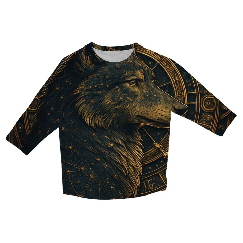 Celestial Clock Wolf casual three quarter sleeve shirts