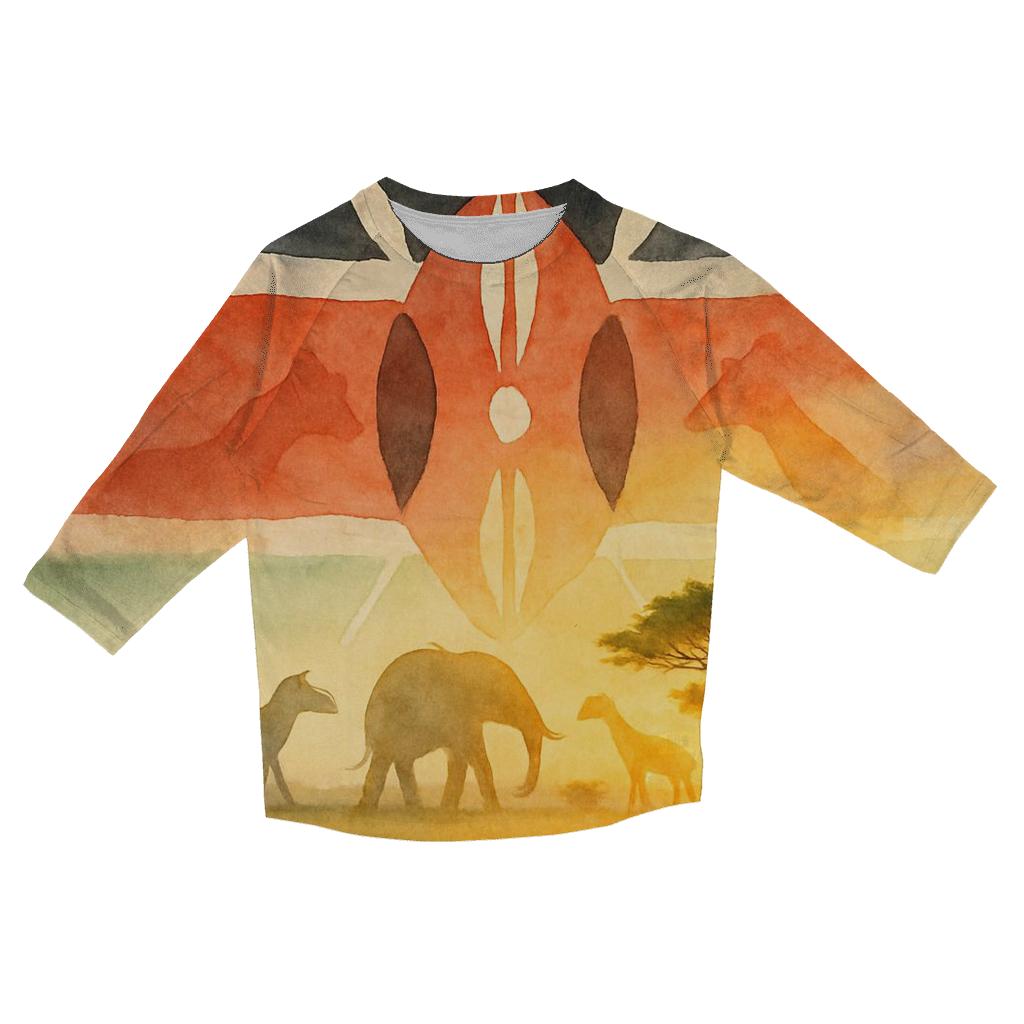 Kenyan_flag_savanna_sunrise_silhouette printed three quarter sleeve shirts