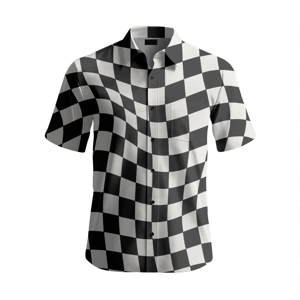 Op Art Checkerboard Ripple fashion embroidery shirts