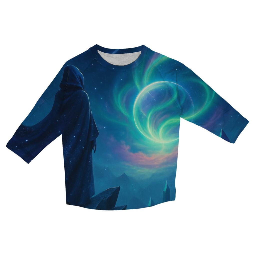 Aurora Drifter Over The Crystal Planet printed three quarter sleeve shirts