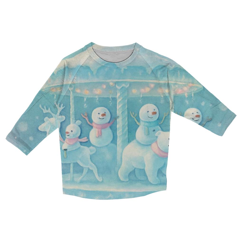 Snowman Carousel On The Frozen Lake fashion 3/4 sleeve shirts