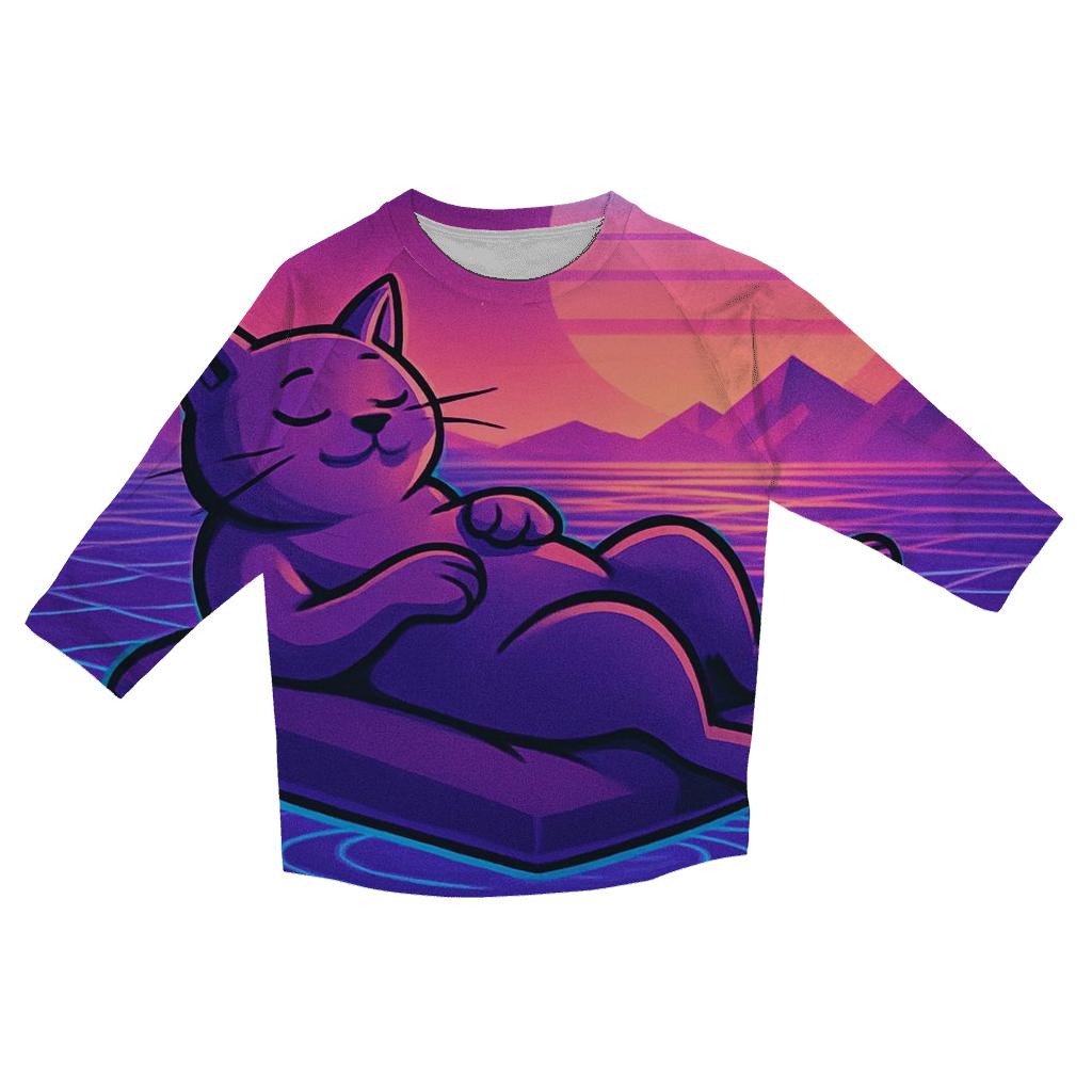 Dreamwave Synth Lounge Cat casual three quarter sleeve shirts