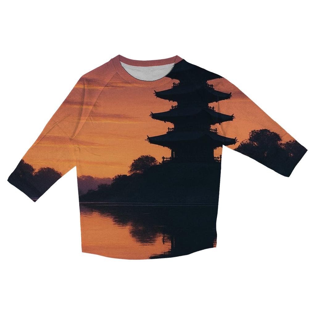 Zen Pagoda At Ember Horizon fashion 3/4 sleeve shirts