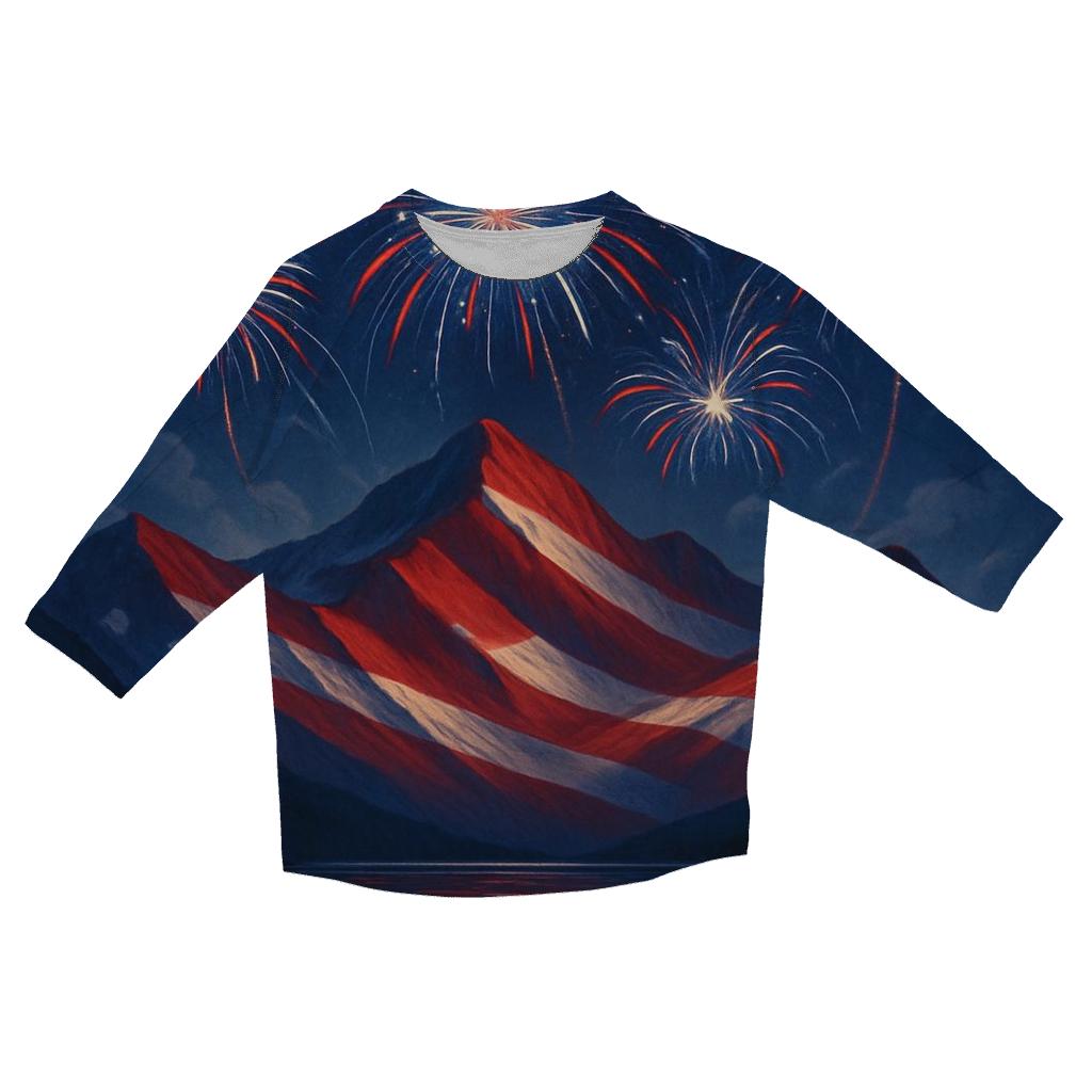 Fireworks Over Mountain Stripes trendy 3/4 sleeve tops