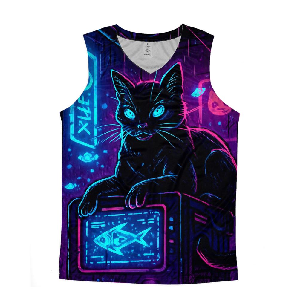 Neon Alley Hacker Cat casual summer tank tops