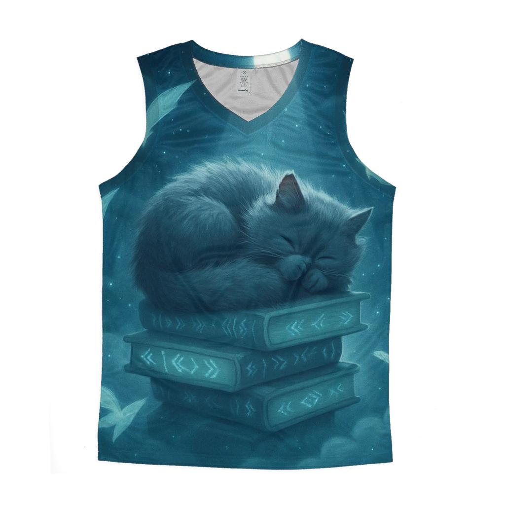 Moonlit Library Cat cotton sleeveless tops