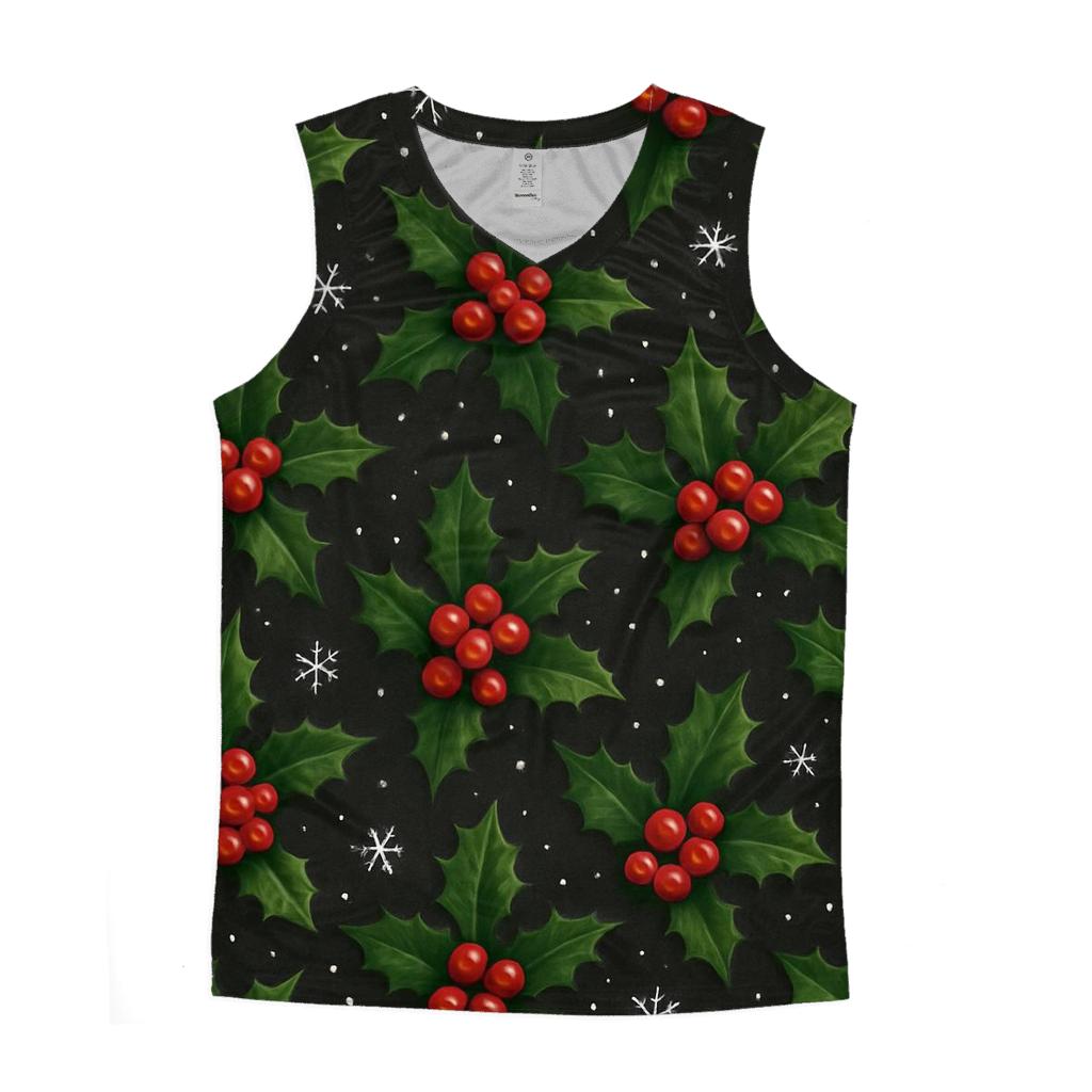 Emerald Holly Snow Scatter On Charcoal trendy fitted tank tops