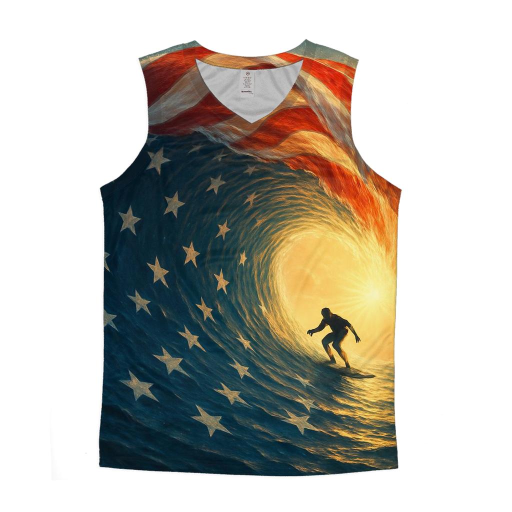 Ocean Waves Of Freedom cotton sleeveless tops
