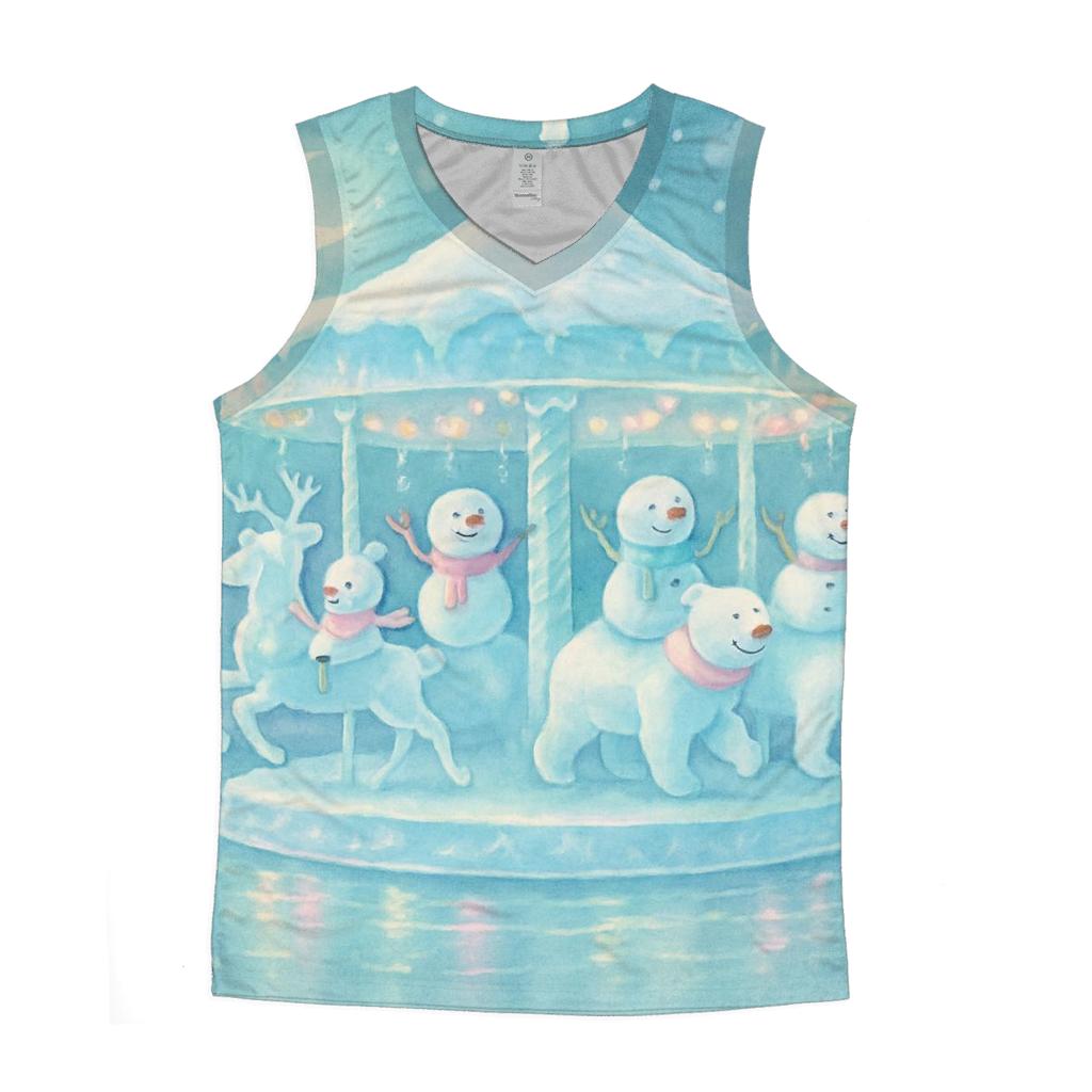 Snowman Carousel On The Frozen Lake personalized athletic tanks