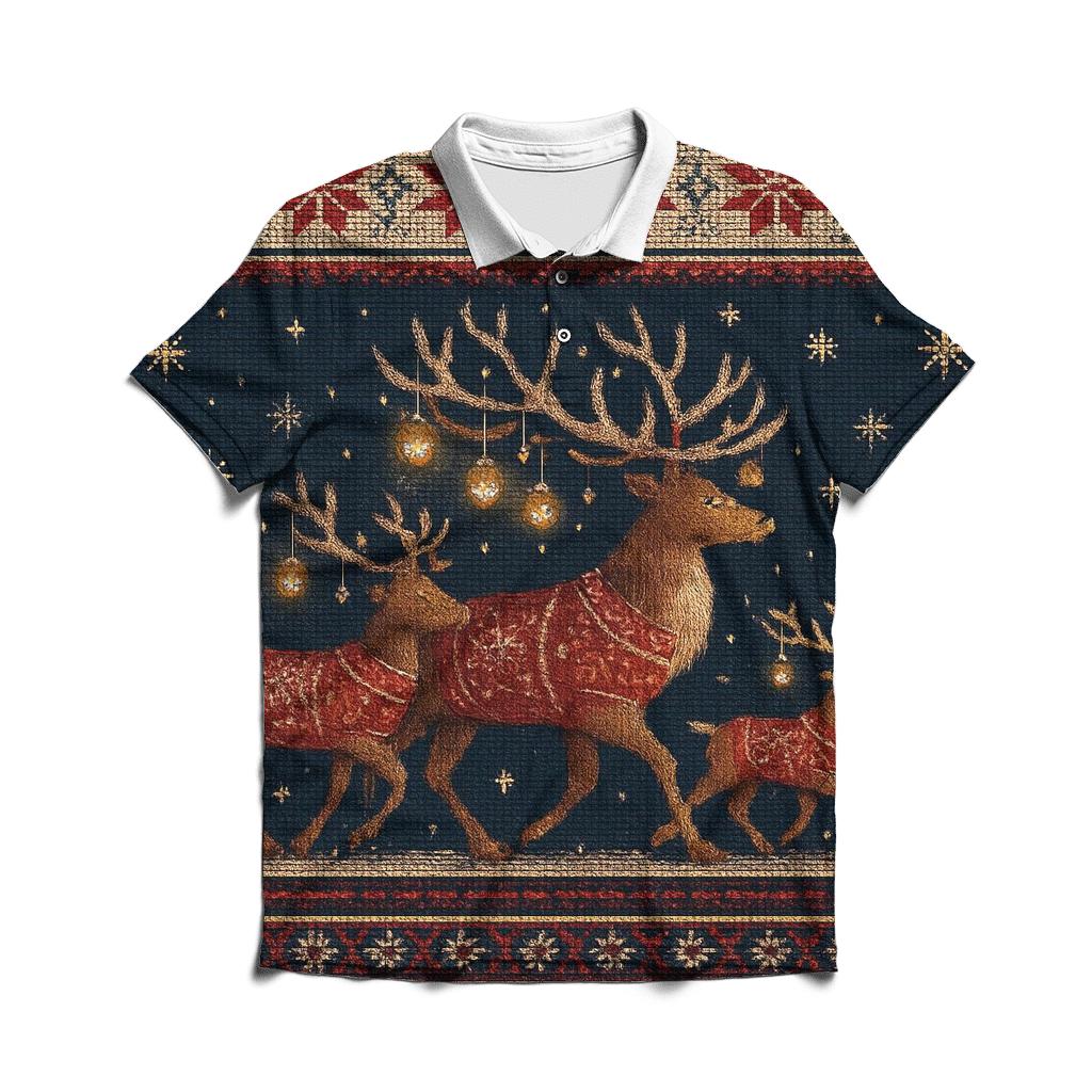 Nordic Night Reindeer Parade personalized polo shirts