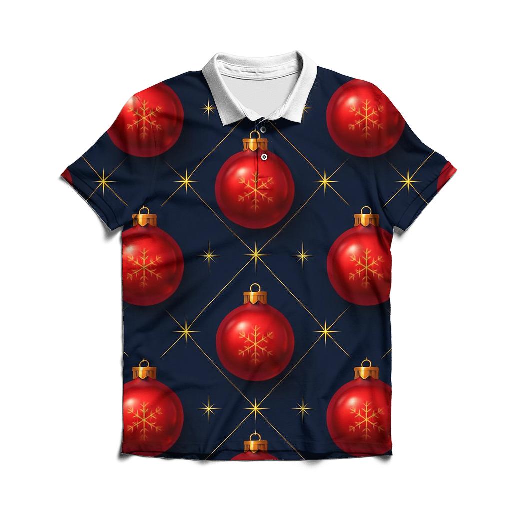Crimson Ornament Lattice On Midnight Sky embroidered polo tops