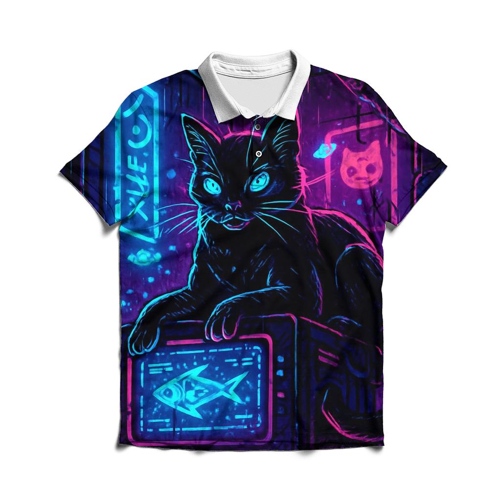 Neon Alley Hacker Cat stylish collar polo tees