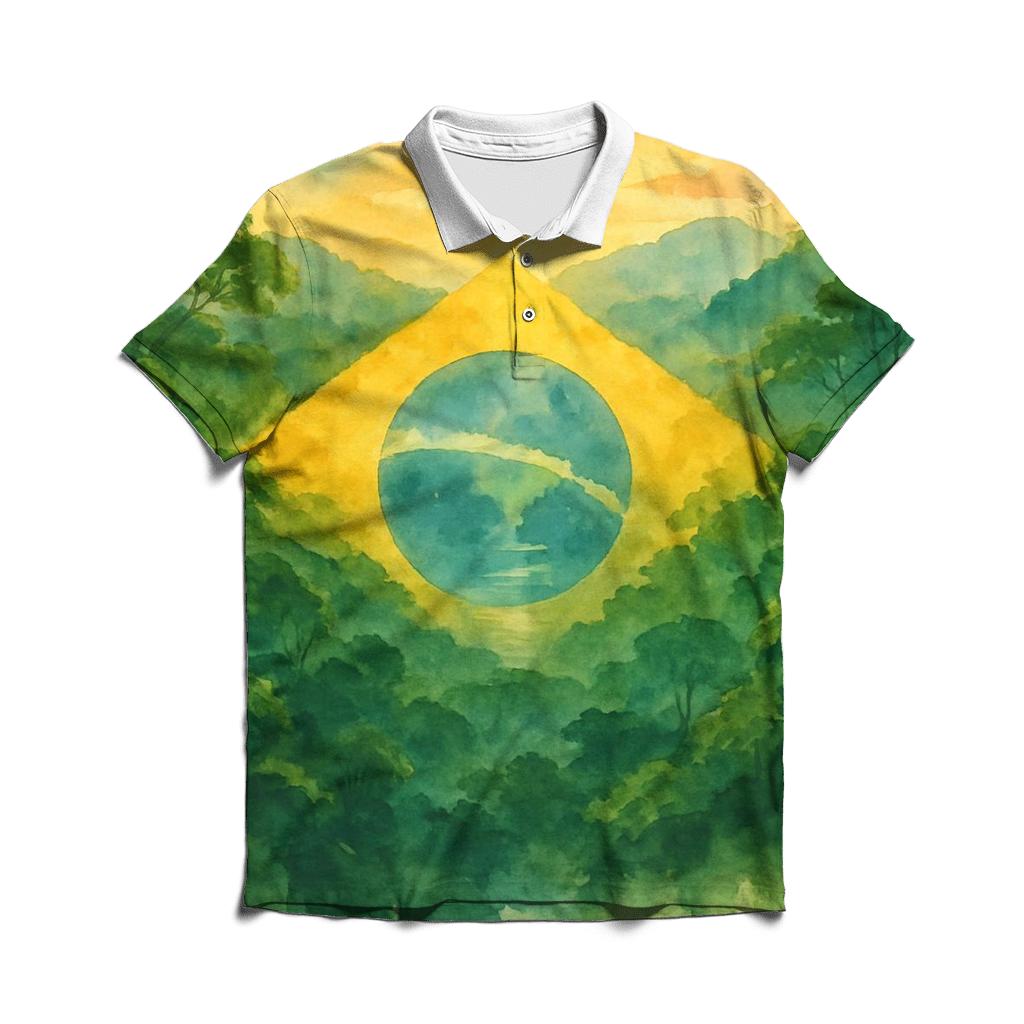 Brazilian_flag_watercolor_rainforest_spirit casual sports polo shirts