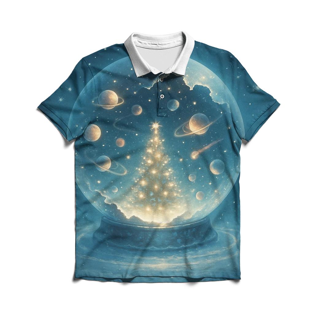 Cosmic Snow Globe Forest premium cotton polo shirts