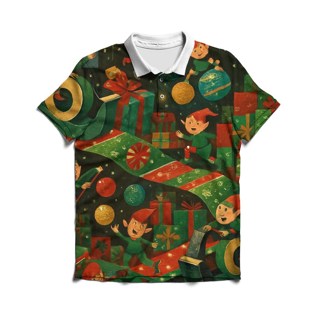 Elves Midnight Wrapping Factory embroidered polo tops