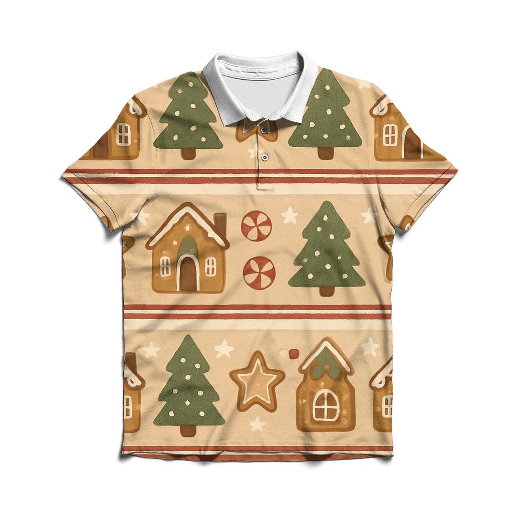 Gingerbread Village Stripe classic pique polos