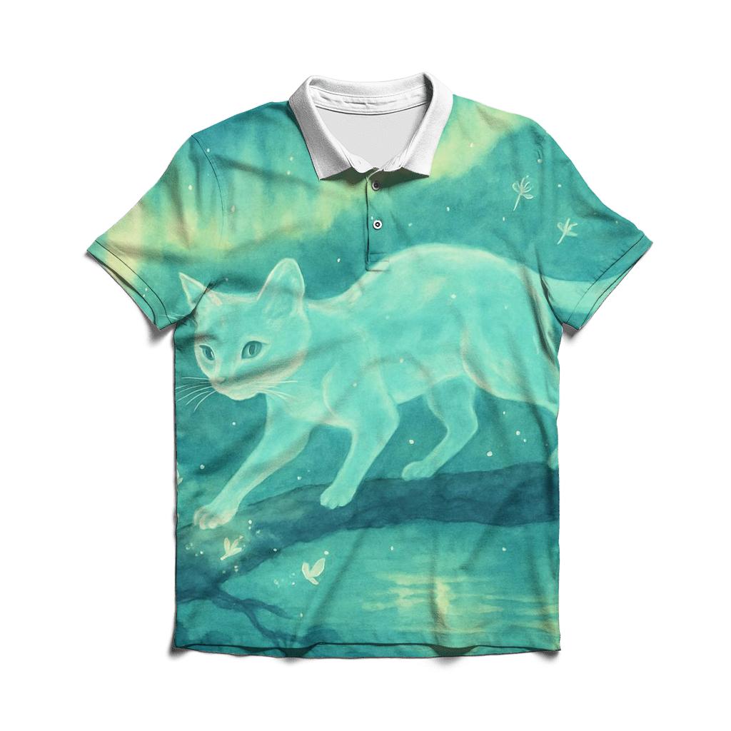 Aurora Forest Spirit Cat designer slim fit polos