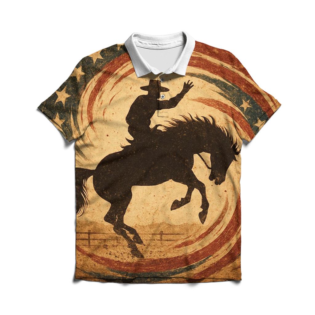 Vintage Rodeo Flag Whirlwind branded logo polo shirts