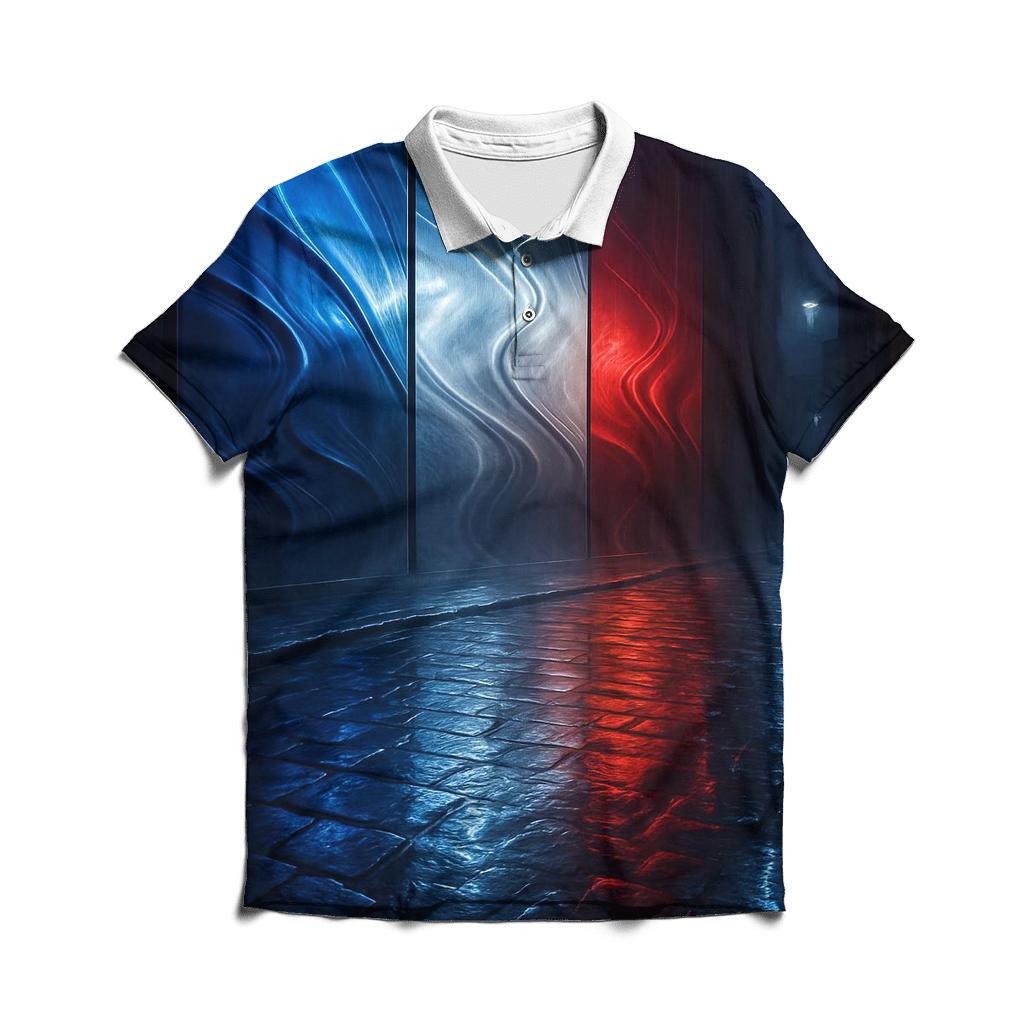 French_flag_metallic_city_rain custom polo shirts