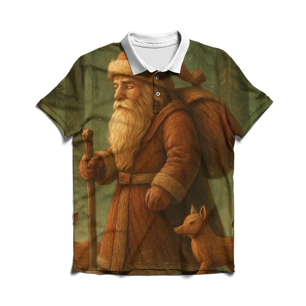 Vintage Woodcarved Santa Forest Procession custom polo shirts