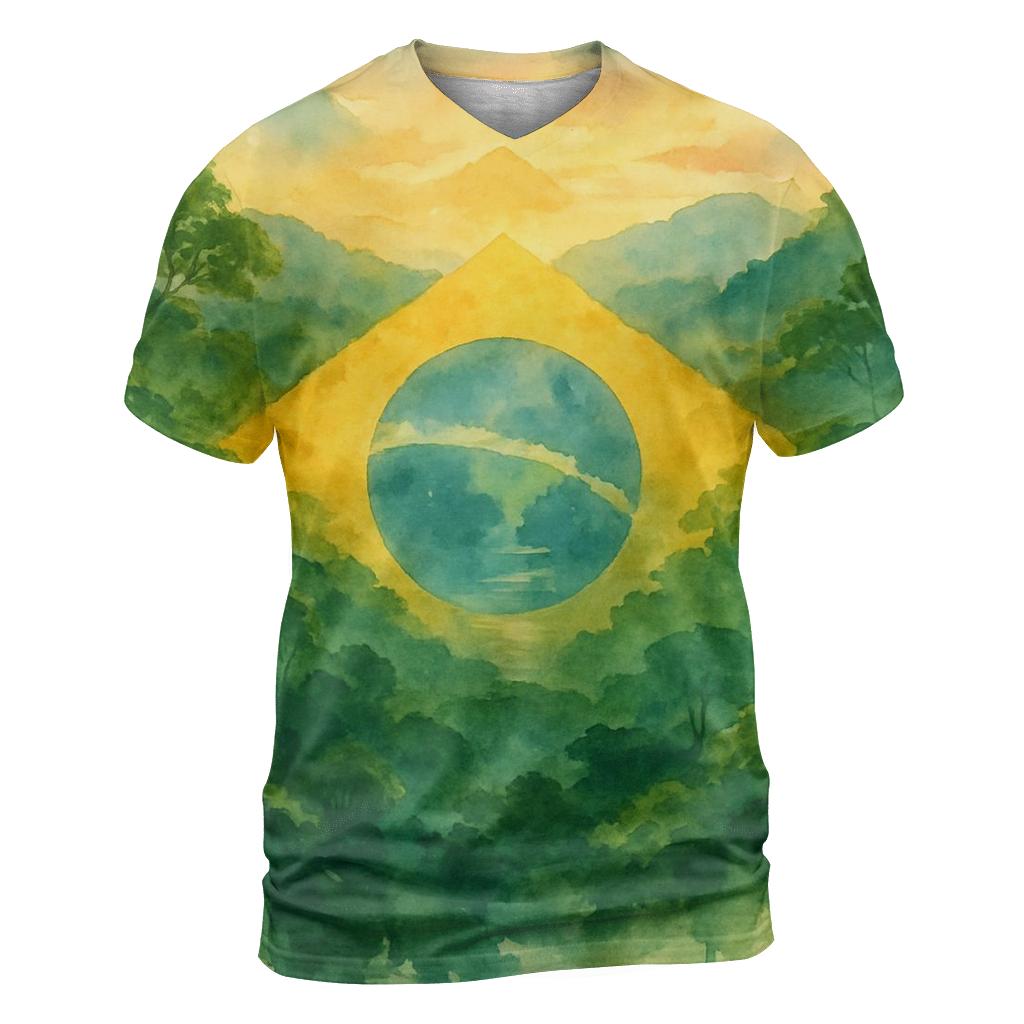 Brazilian_flag_watercolor_rainforest_spirit designer pattern shirts