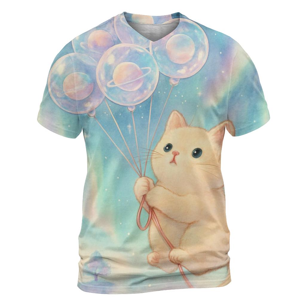 Aurora Balloon Cat Voyage artistic all-over print tops