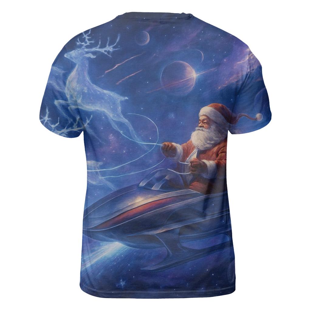Galactic Sleigh Navigator Santa vibrant all-over design tees