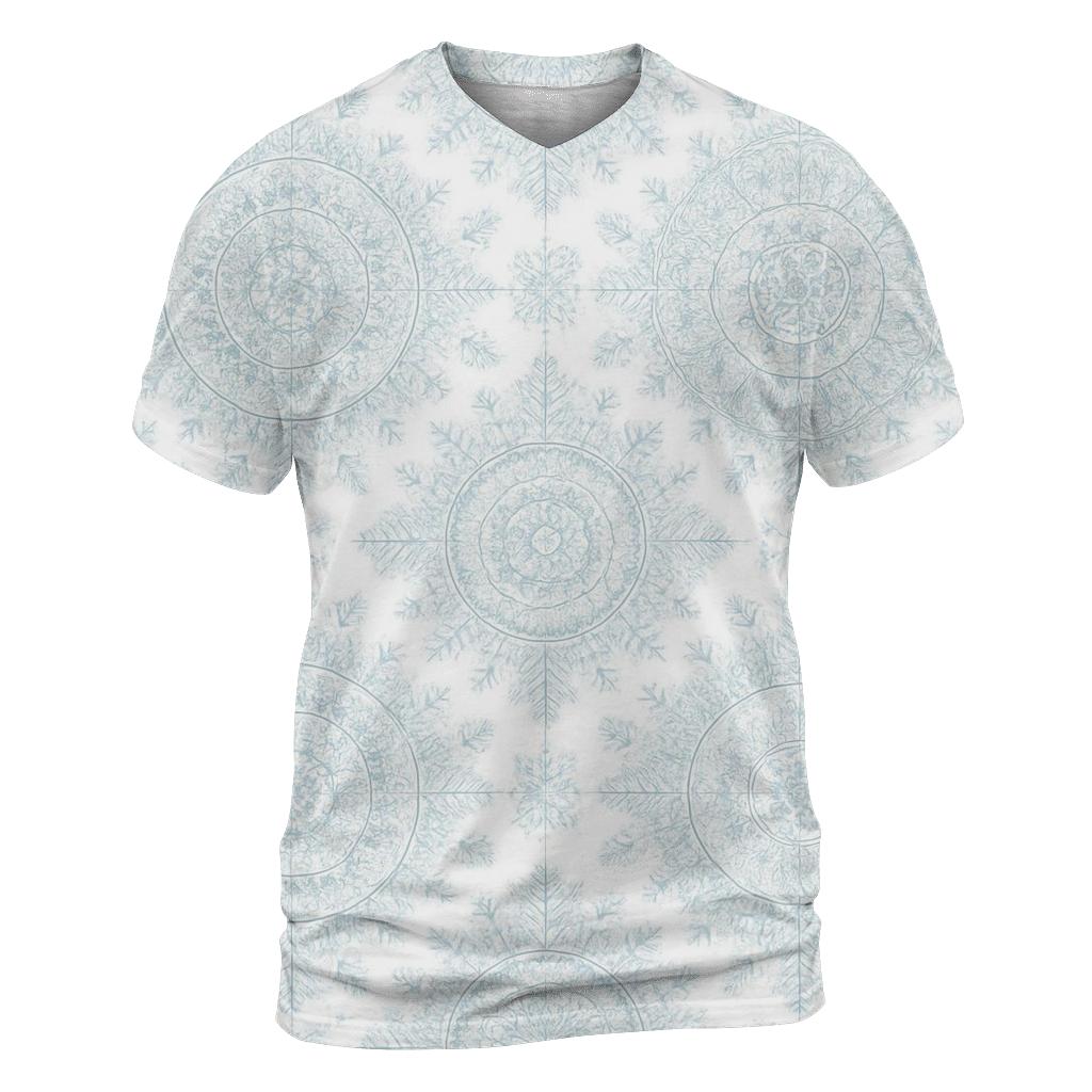 Snowflake Mandala Burst On Icy White statement graphic shirts