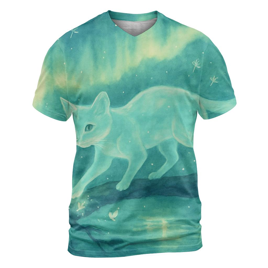 Aurora Forest Spirit Cat creative print fashion shirts