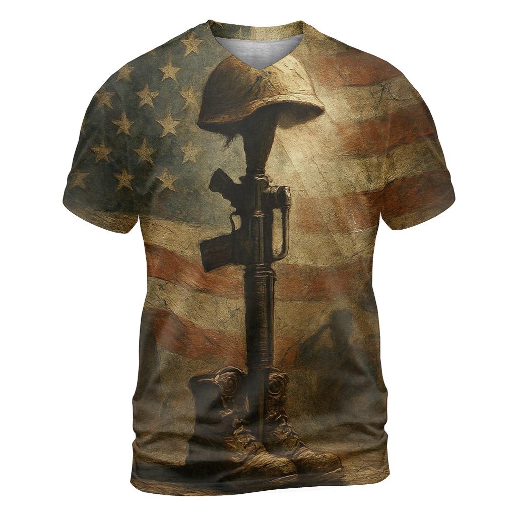 Battlefield Cross Within The Flag artistic all-over print tops