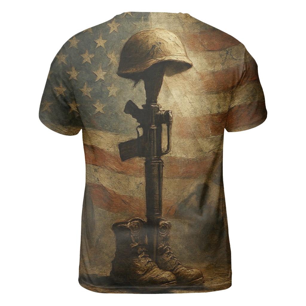 Battlefield Cross Within The Flag artistic all-over print tops