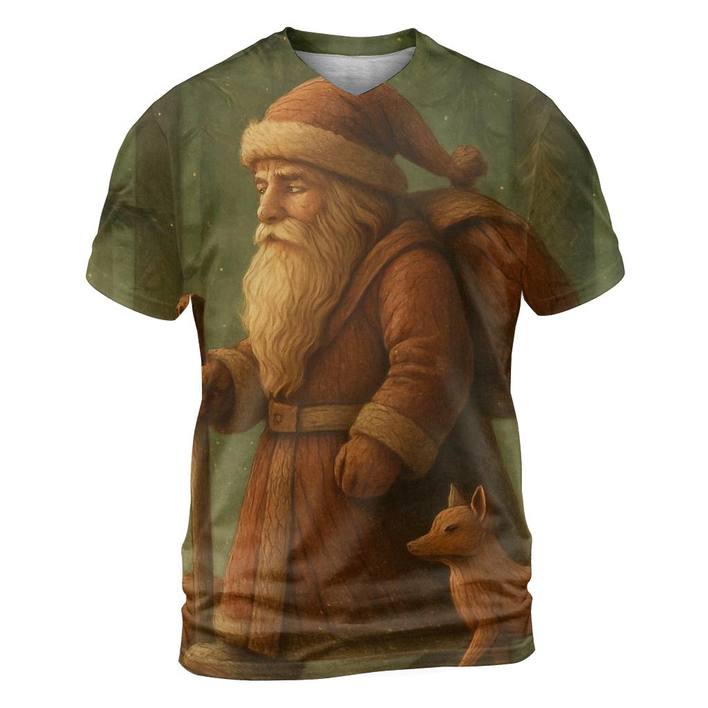 Vintage Woodcarved Santa Forest Procession statement graphic shirts