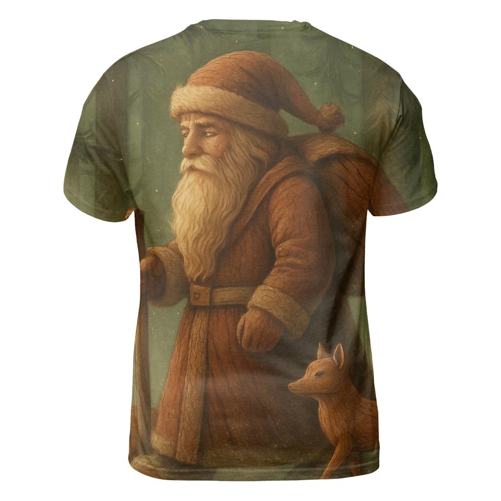 Vintage Woodcarved Santa Forest Procession statement graphic shirts