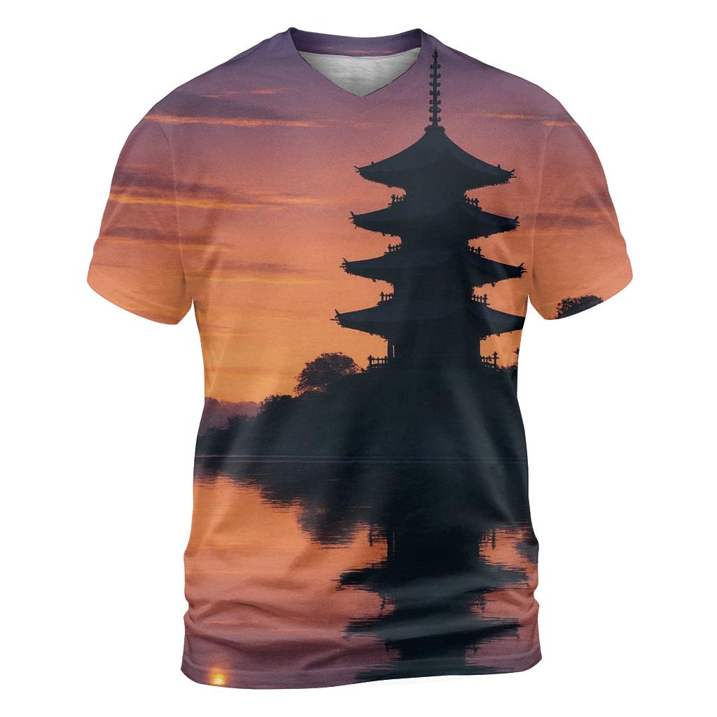 Zen Pagoda At Ember Horizon vibrant all-over design tees