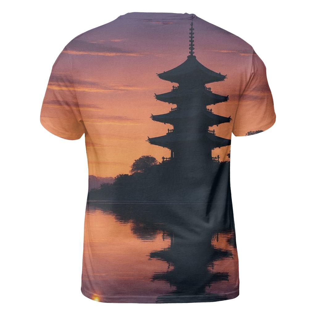 Zen Pagoda At Ember Horizon vibrant all-over design tees