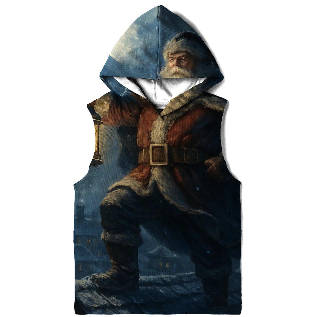 Midnight Guardian Santa On Rooftop printed hoodies