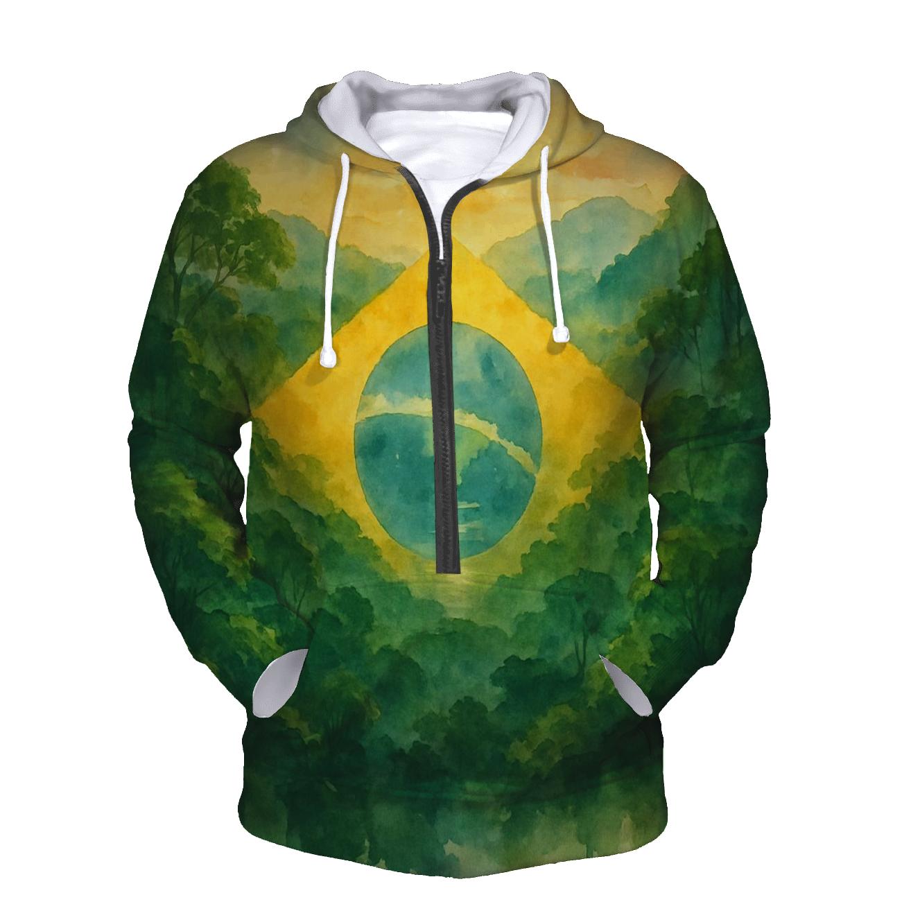 Brazilian_flag_watercolor_rainforest_spirit hoodie trends