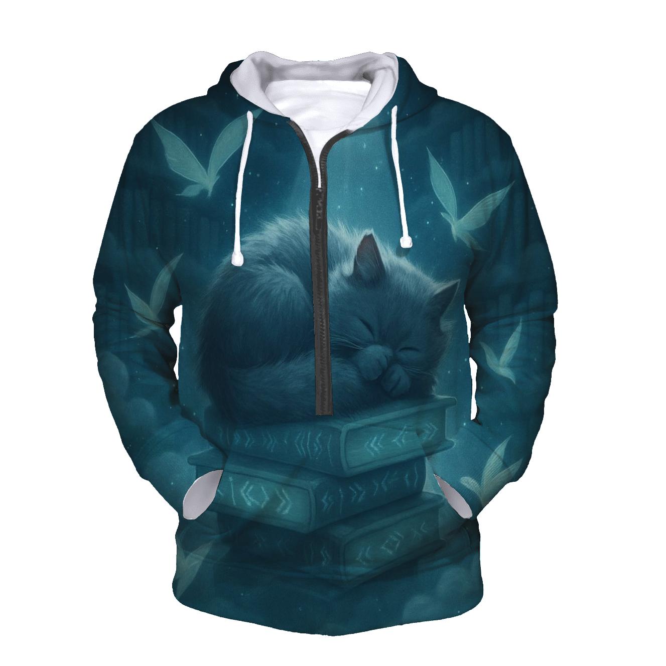 Moonlit Library Cat zip-up hoodies