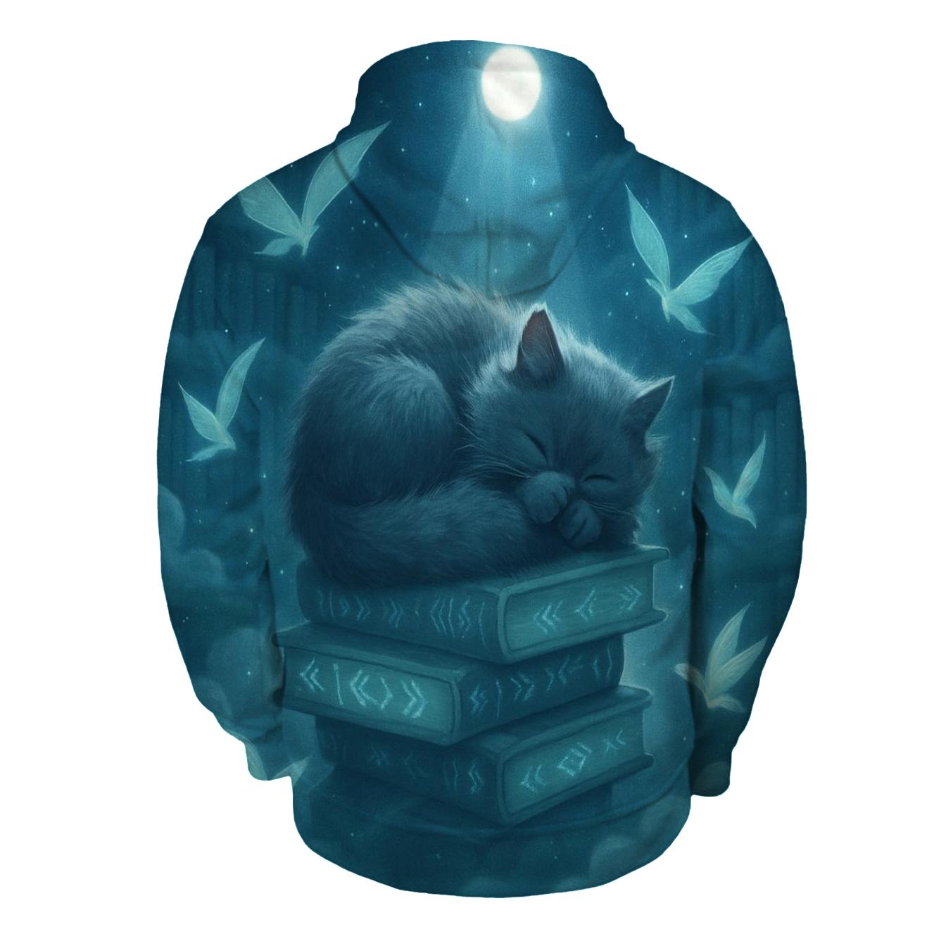 Moonlit Library Cat zip-up hoodies