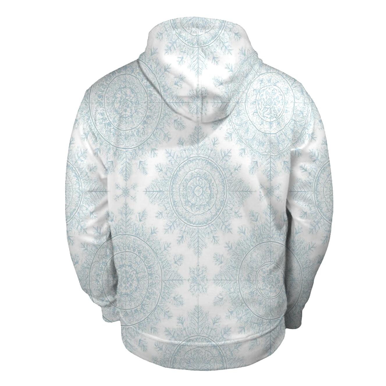 Snowflake Mandala Burst On Icy White graphic hoodies