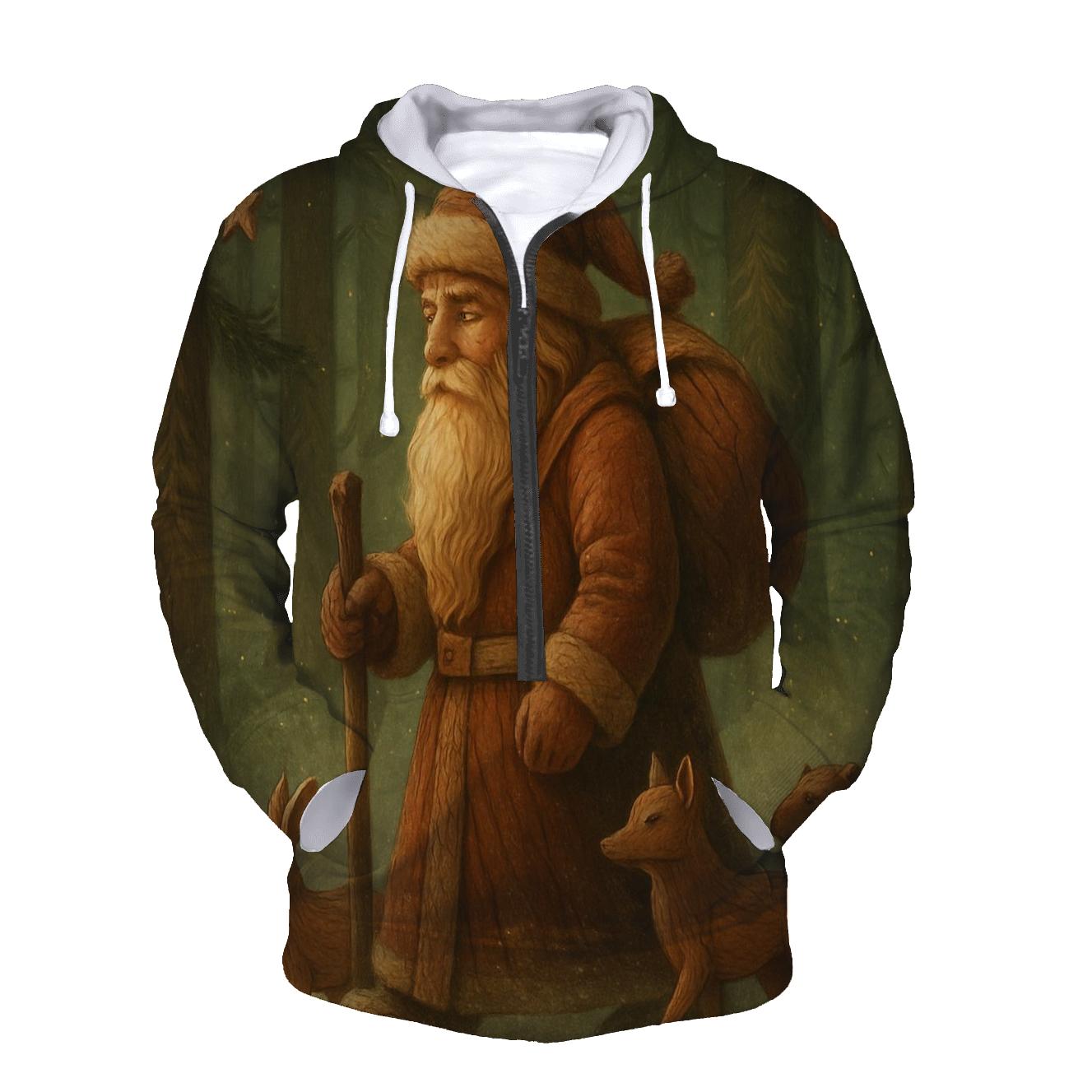 Vintage Woodcarved Santa Forest Procession designer hoodies