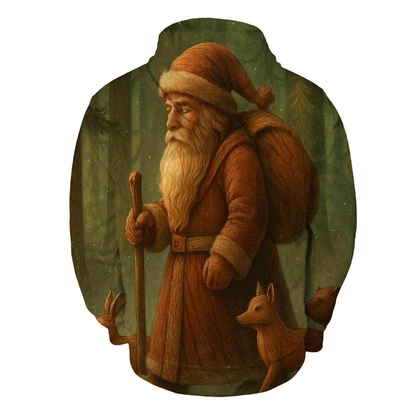 Vintage Woodcarved Santa Forest Procession designer hoodies